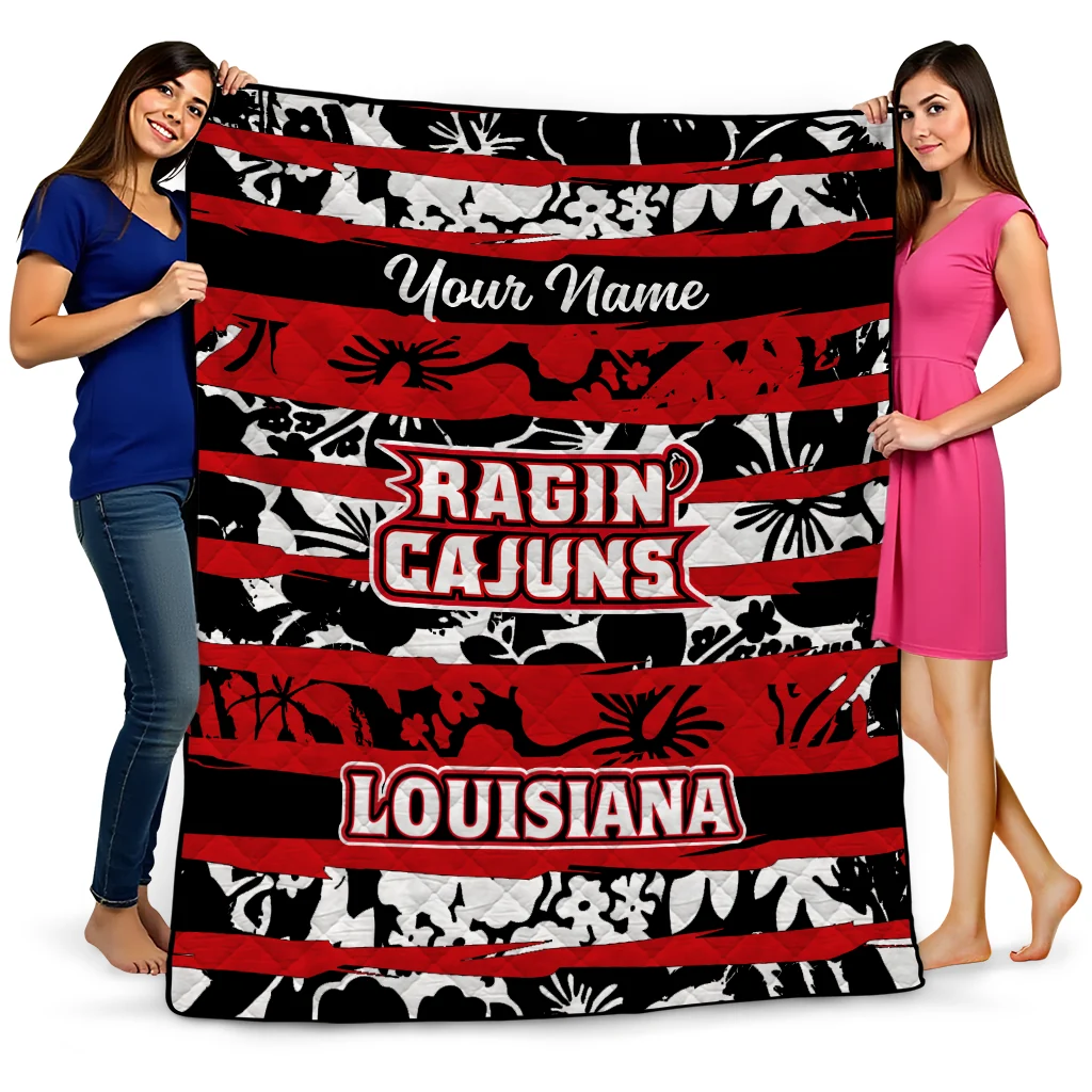 custom louisiana ragin cajuns layered florals red white quilt blanket best selling