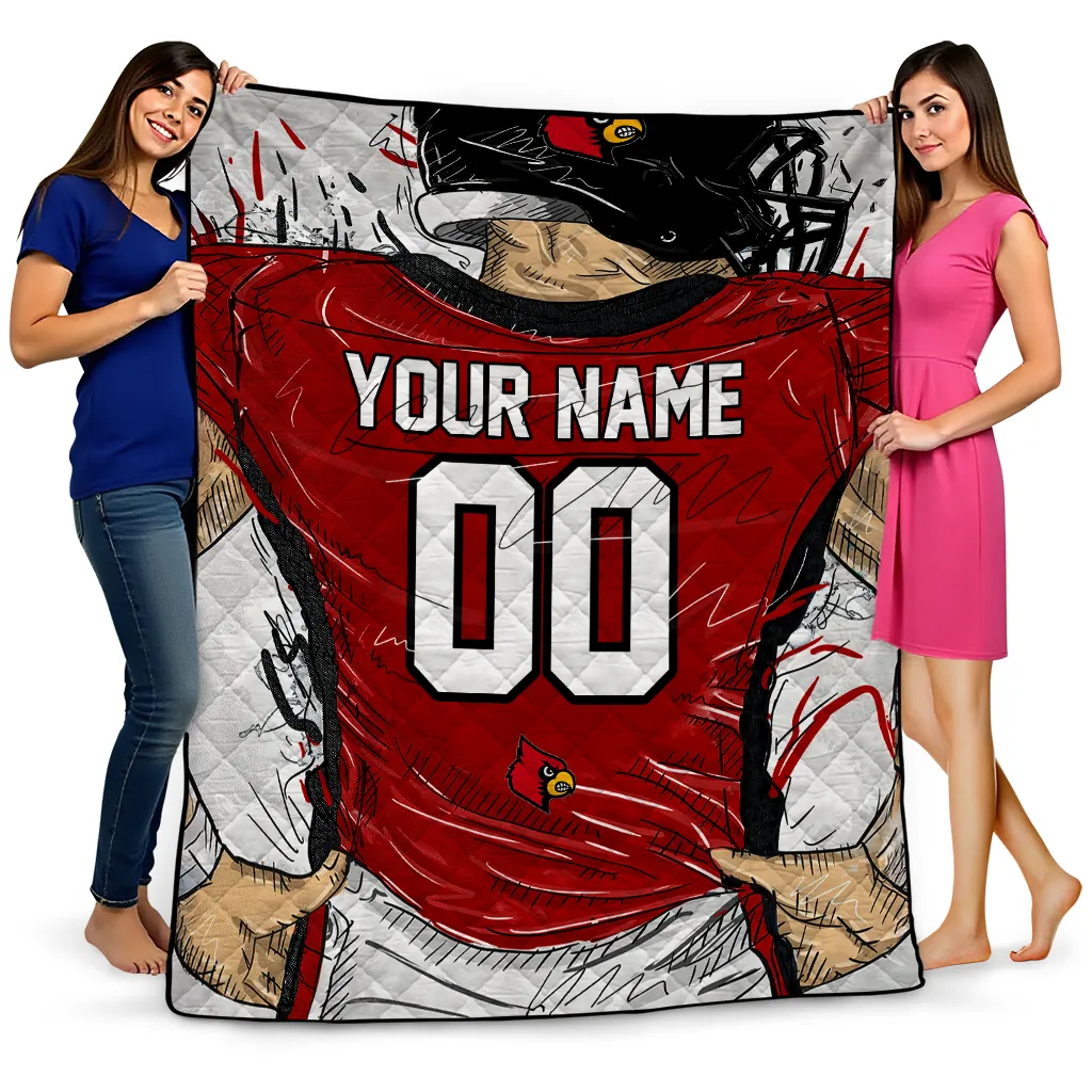 custom louisville cardinals player sketch red gray quilt blanket best selling