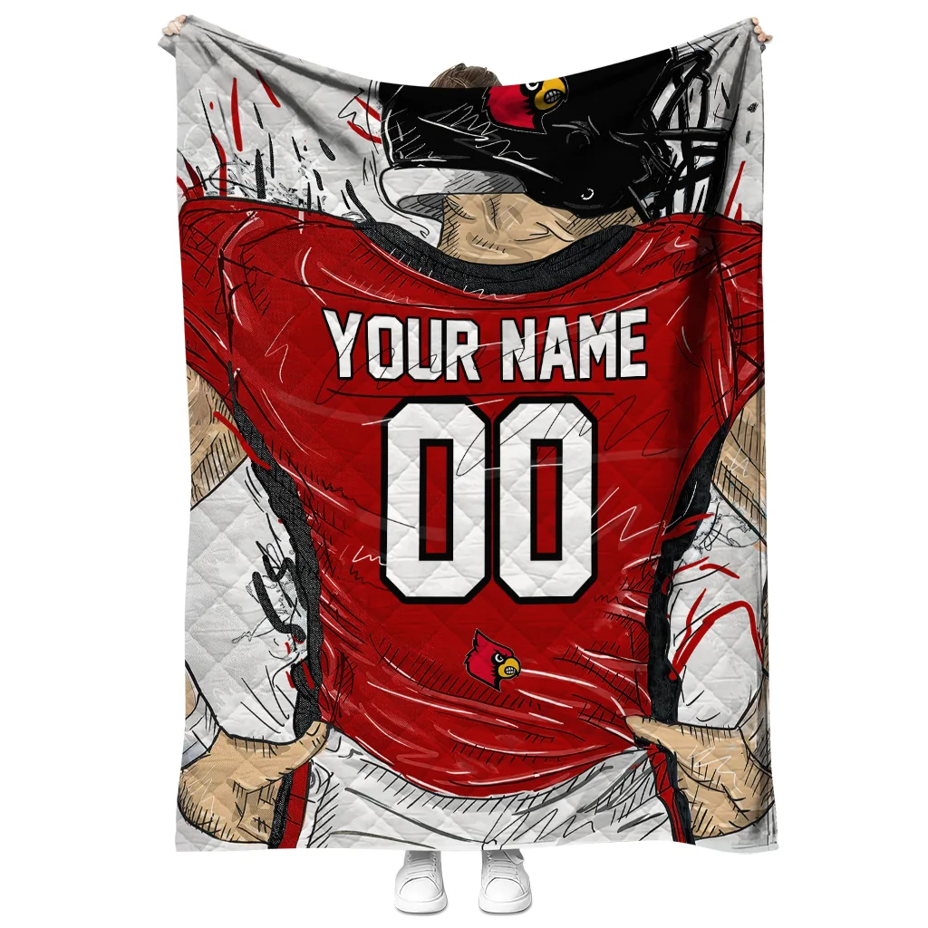 custom louisville cardinals player sketch red gray quilt blanket fashion forward