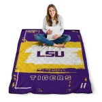 custom lsu tigers grunge patch purple white quilt blanket best selling