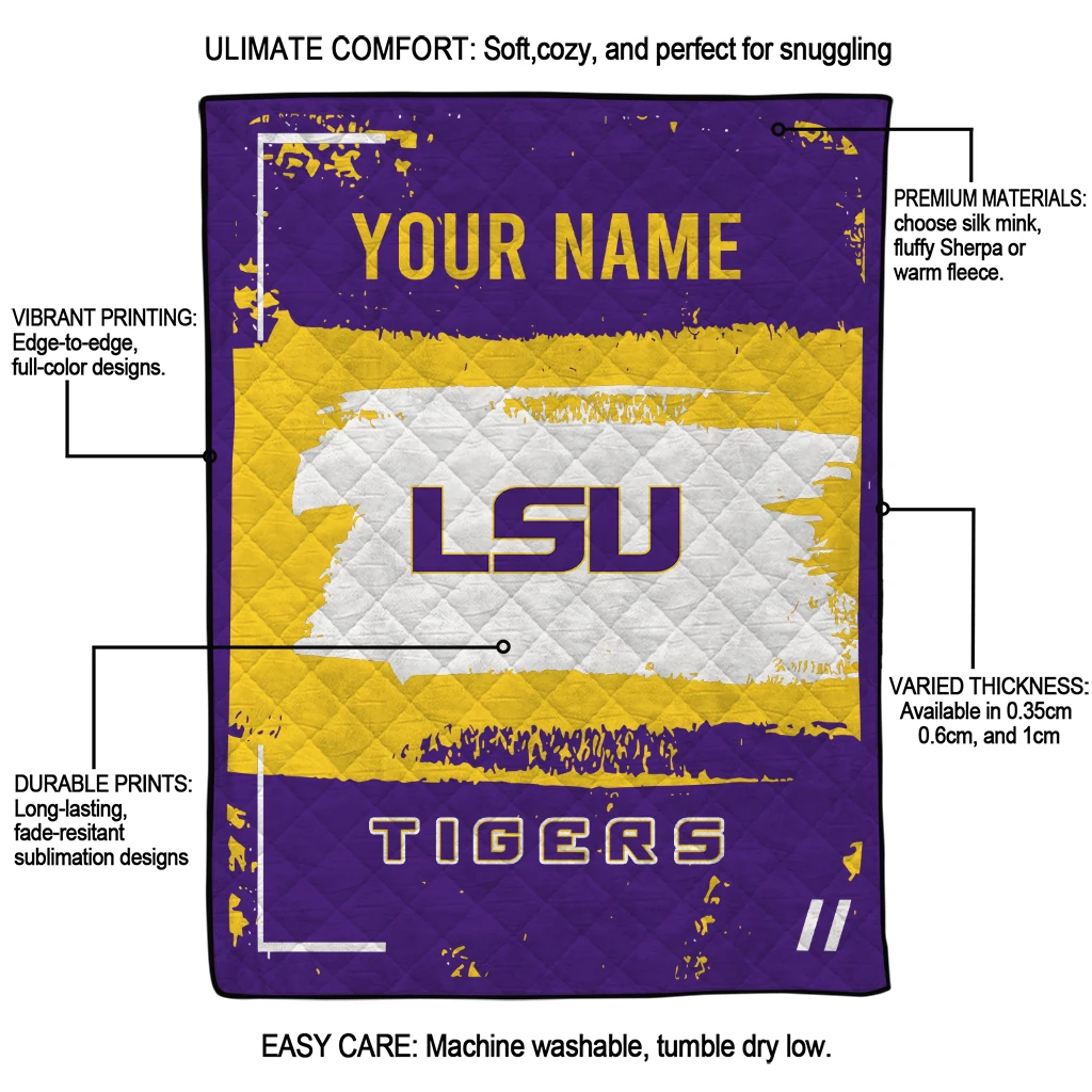 custom lsu tigers grunge patch purple white quilt blanket latest model custom lsu tigers grunge patch purple white quilt blanket latest model