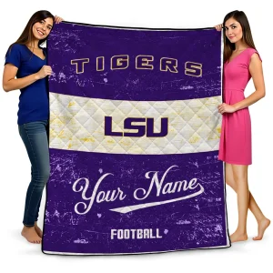 custom lsu tigers hibiscus burst purple white quilt blanket best selling