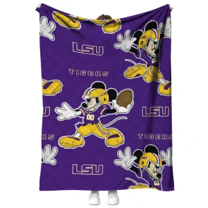 custom lsu tigers mickey football purple quilt blanket fashion forward