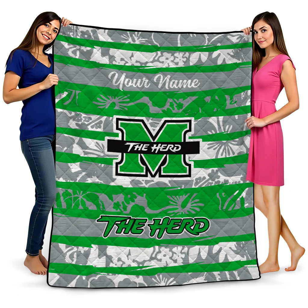 custom marshall thundering herd layered florals green white quilt blanket best selling