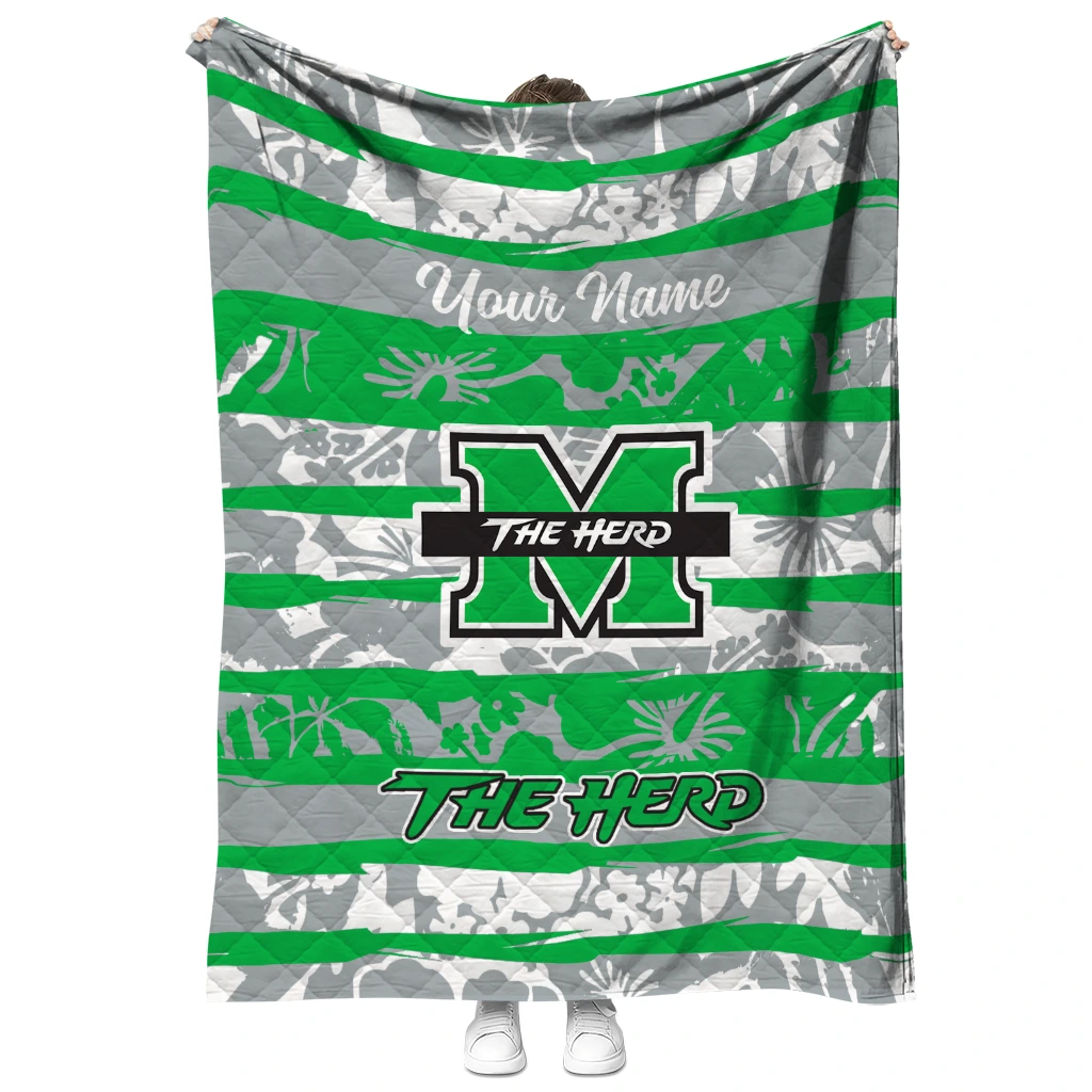 custom marshall thundering herd layered florals green white quilt blanket fashion forward