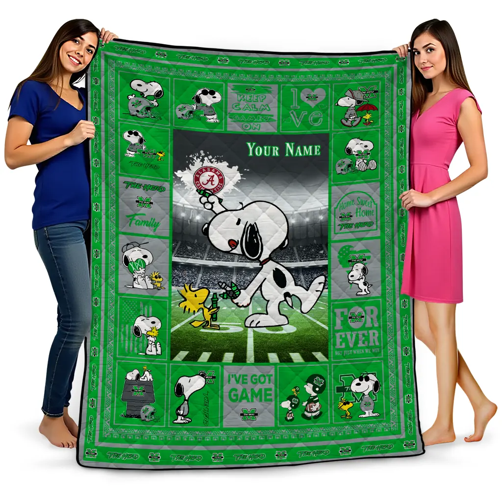 custom marshall thundering herd snoopy coach green quilt blanket best selling