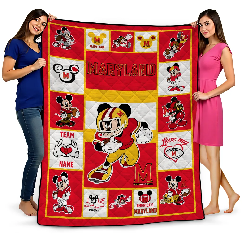 custom maryland terrapins mickey crimson red white quilt blanket best selling