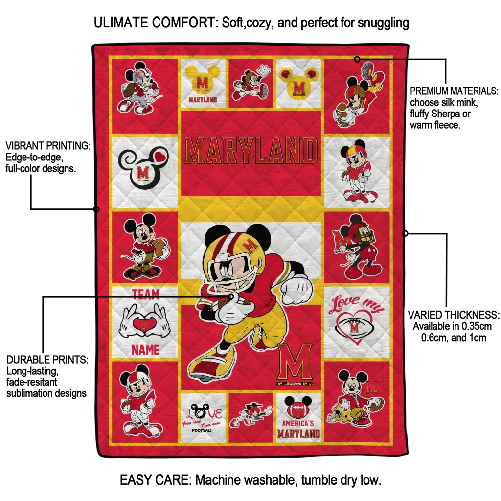 custom maryland terrapins mickey crimson red white quilt blanket latest model custom maryland terrapins mickey crimson red white quilt blanket latest model