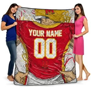 custom maryland terrapins player sketch red gray quilt blanket best selling