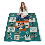 custom miami dolphins mickey crimson aqua white quilt blanket best selling