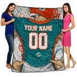 custom miami dolphins player sketch aqua gray quilt blanket best selling