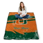 custom miami hurricanes brushstroke layers orange quilt blanket best selling