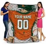 custom miami hurricanes player sketch orange gray quilt blanket best selling