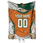 custom miami hurricanes player sketch orange gray quilt blanket best selling