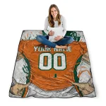 custom miami hurricanes player sketch orange gray quilt blanket best selling