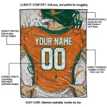 custom miami hurricanes player sketch orange gray quilt blanket best selling
