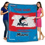 custom miami marlins grunge patch blue white quilt blanket best selling