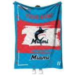 custom miami marlins grunge patch blue white quilt blanket best selling