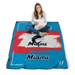 custom miami marlins grunge patch blue white quilt blanket best selling