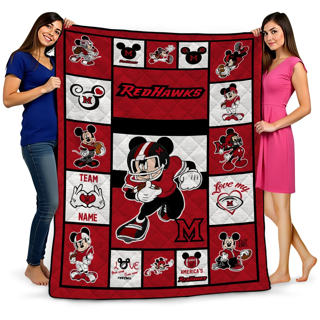 custom miami redhawks mickey crimson red white quilt blanket best selling
