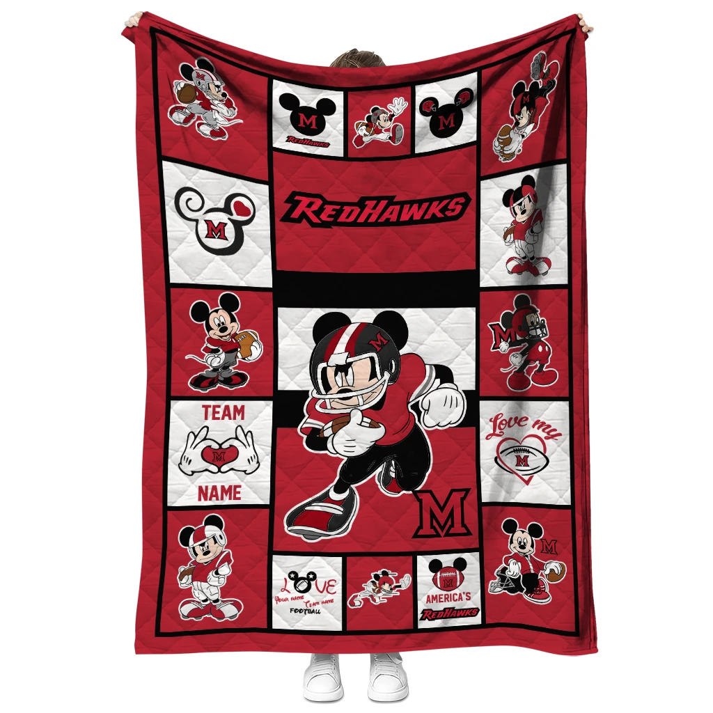 custom miami redhawks mickey crimson red white quilt blanket fashion forward