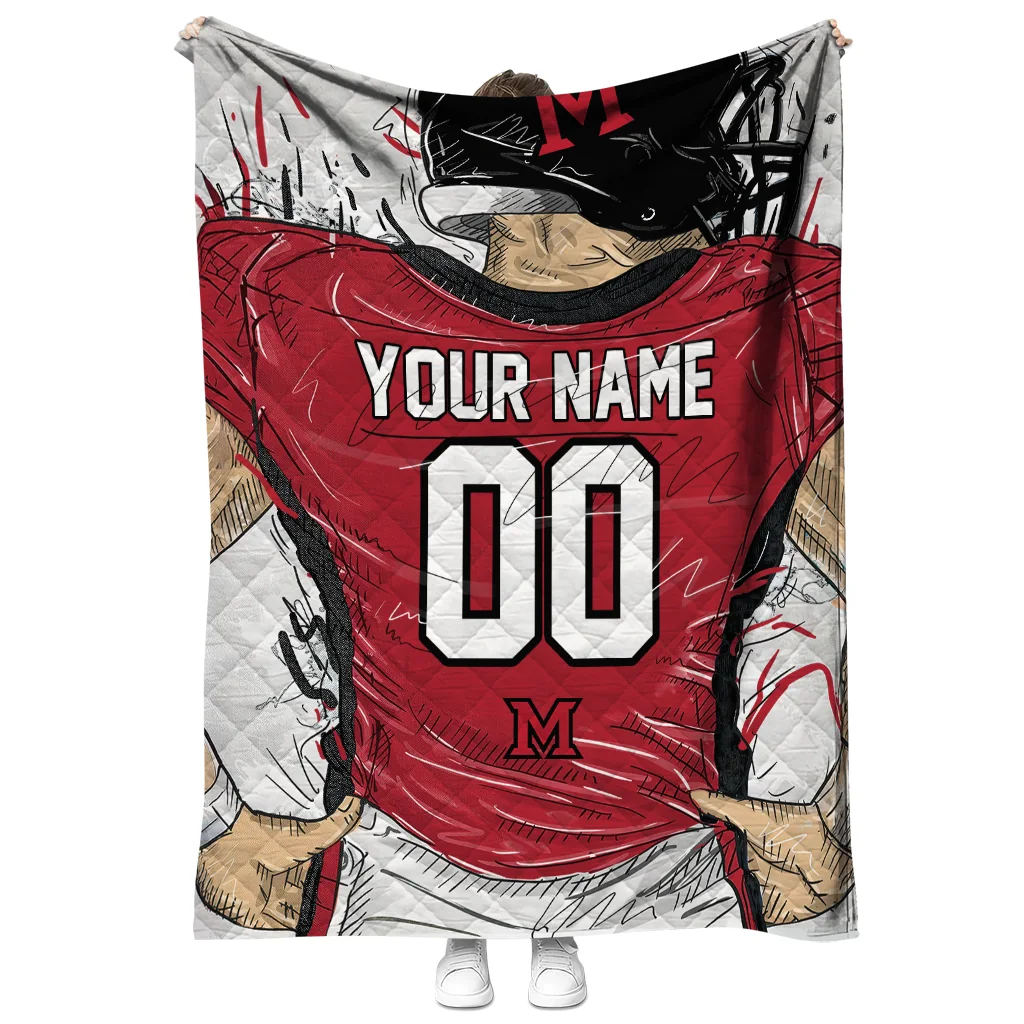 custom miami redhawks player sketch red gray quilt blanket fashion forward