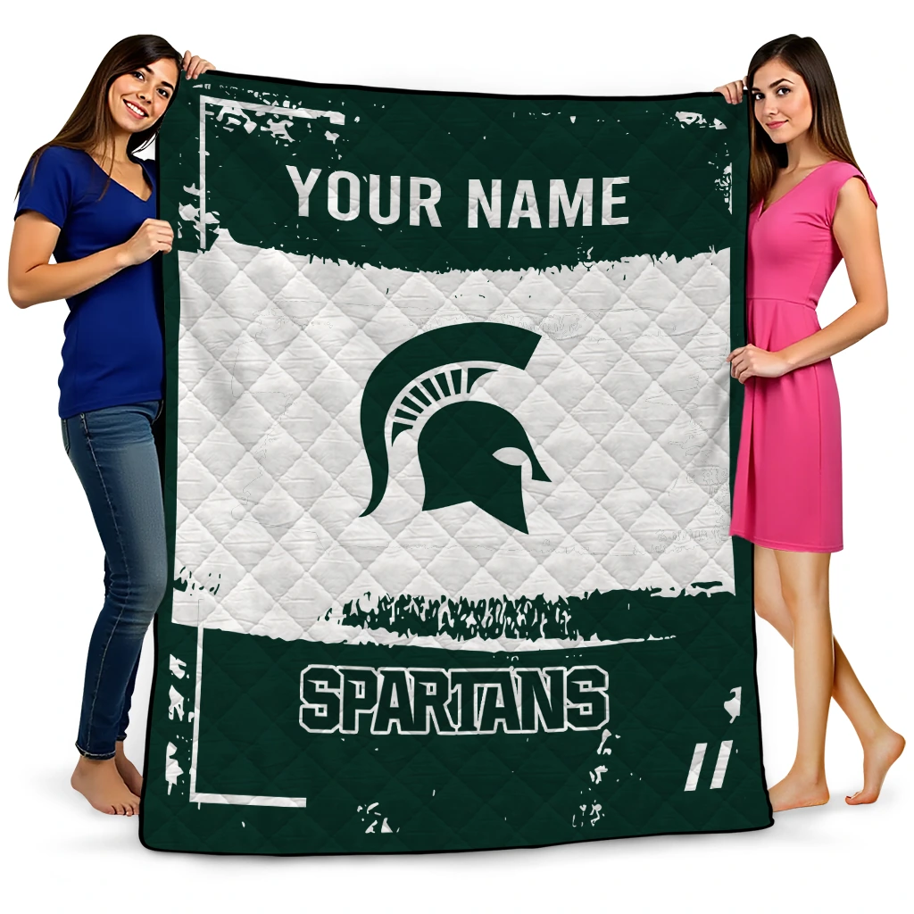 custom michigan state spartans grunge patch green white quilt blanket best selling
