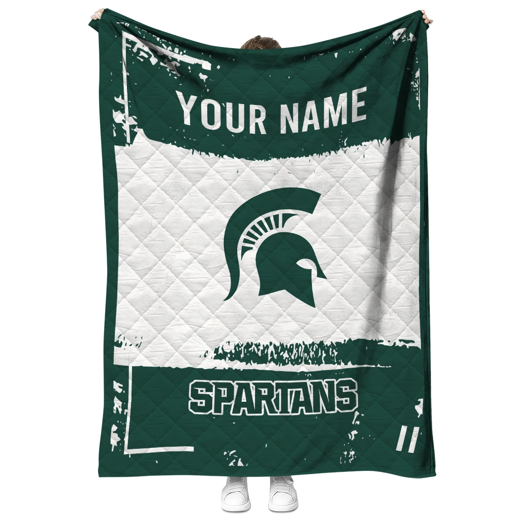 custom michigan state spartans grunge patch green white quilt blanket fashion forward