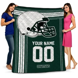 custom michigan state spartans helmet theme green quilt blanket best selling