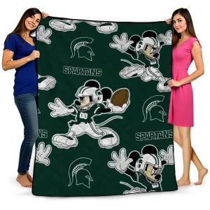 custom michigan state spartans mickey football green quilt blanket best selling