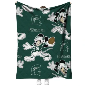 custom michigan state spartans mickey football green quilt blanket fashion forward