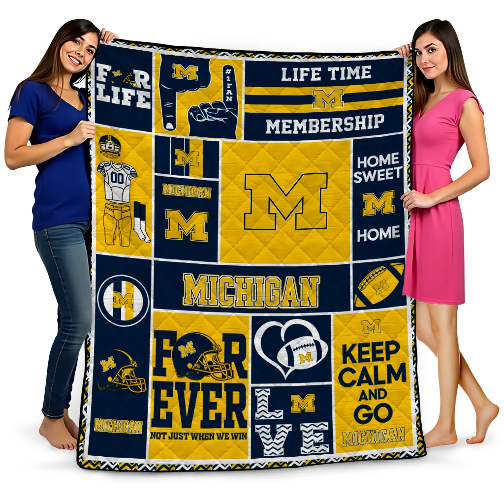 custom michigan wolverines helmet passion blue quilt blanket best selling