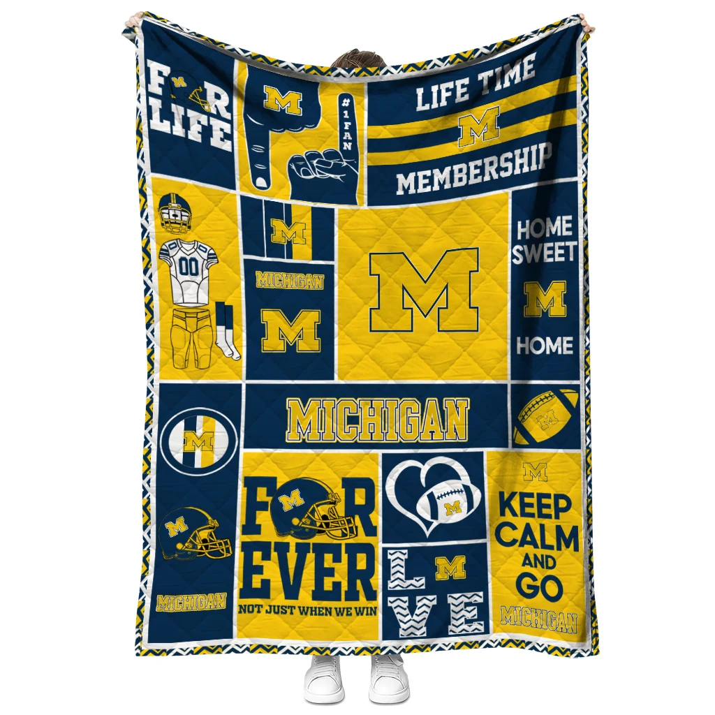custom michigan wolverines helmet passion blue quilt blanket fashion forward