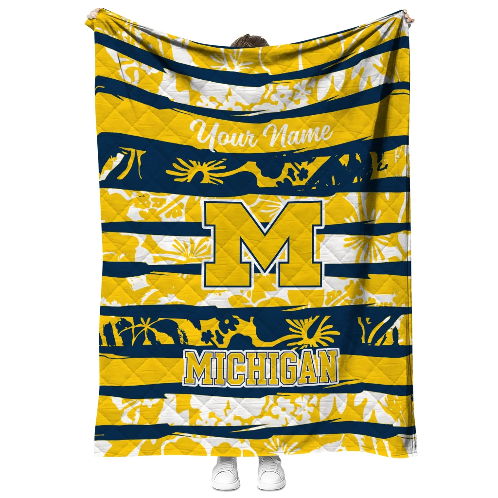 custom michigan wolverines layered florals blue white quilt blanket fashion forward