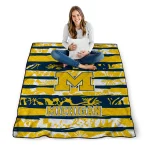 custom michigan wolverines layered florals blue white quilt blanket best selling