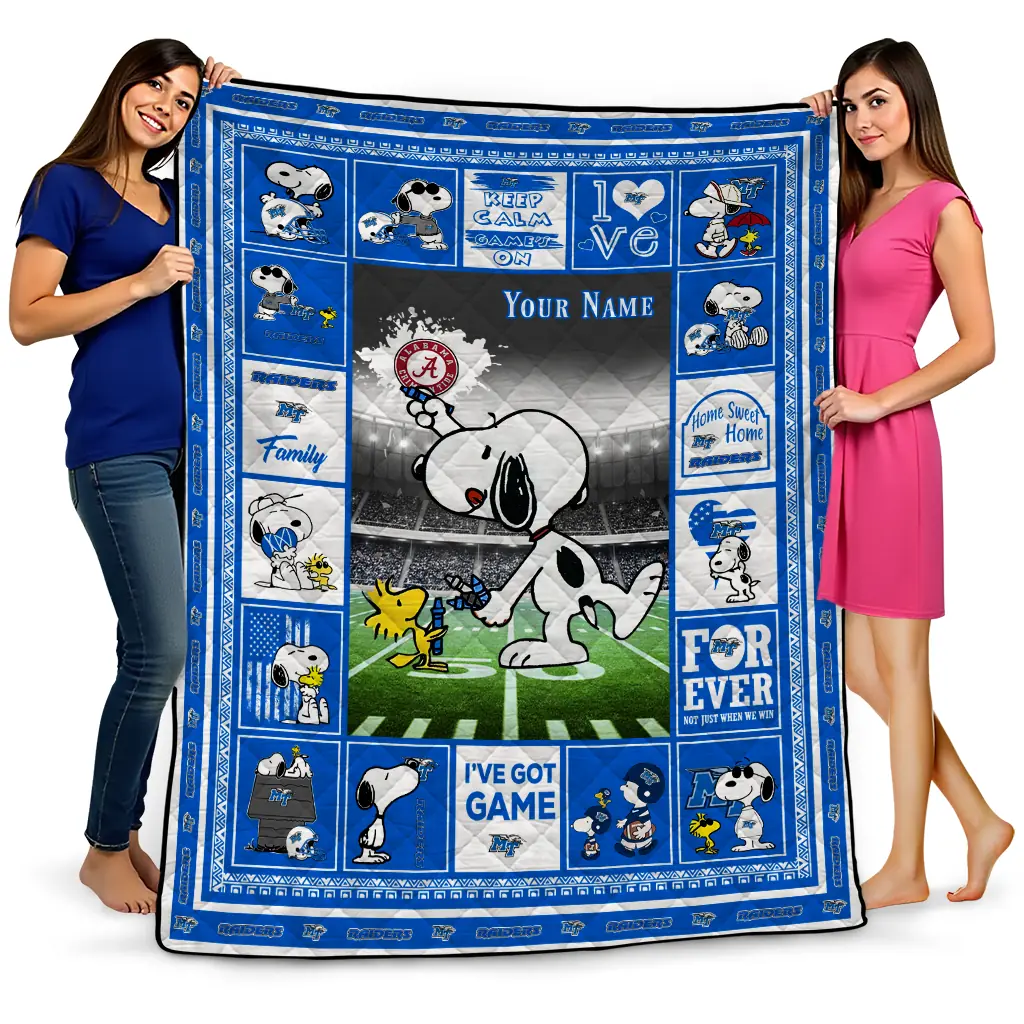 custom middle tennessee blue raiders snoopy coach blue quilt blanket best selling custom middle tennessee blue raiders snoopy coach blue quilt blanket best selling