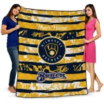 custom milwaukee brewers layered florals navy blue white quilt blanket best selling