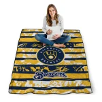custom milwaukee brewers layered florals navy blue white quilt blanket best selling