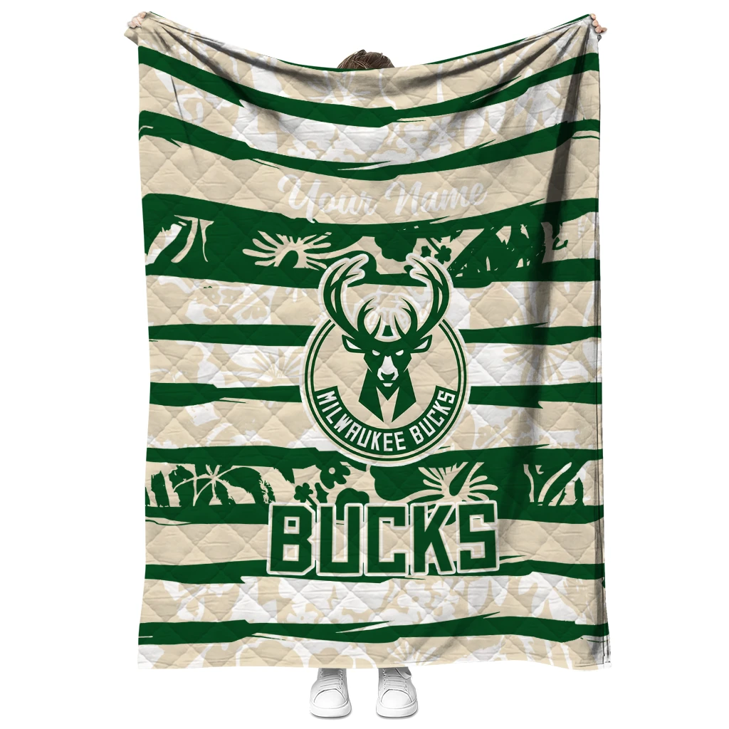 custom milwaukee bucks layered florals green white quilt blanket fashion forward