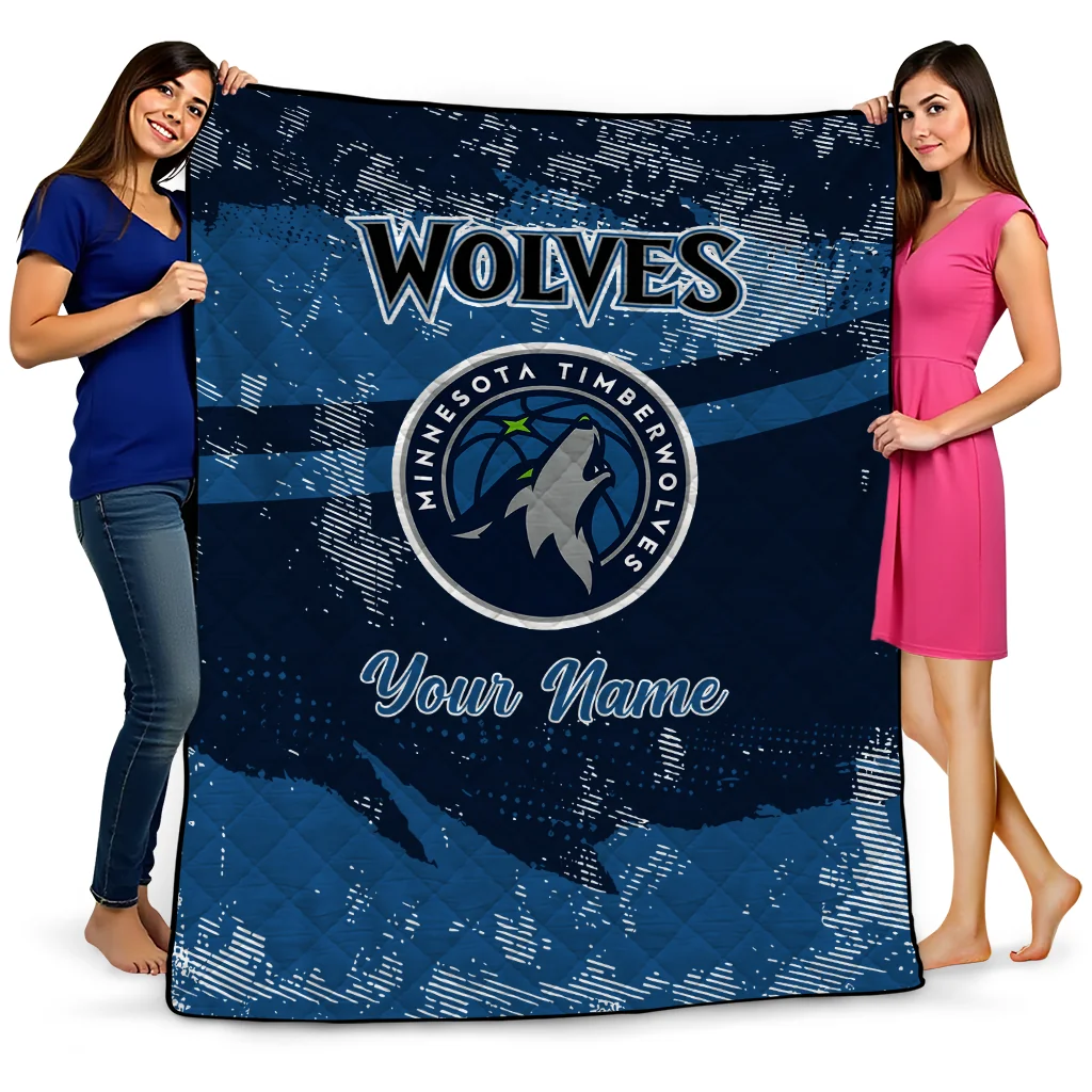 custom minnesota timberwolves brushstroke layers midnight blue quilt blanket best selling
