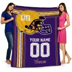 custom minnesota vikings helmet theme purple quilt blanket best selling
