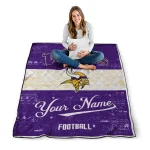 custom minnesota vikings hibiscus burst purple white quilt blanket best selling