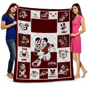 custom mississippi state bulldogs mickey crimson maroon white quilt blanket best selling