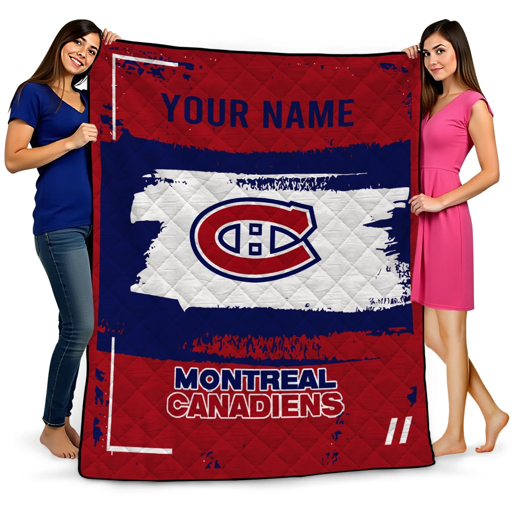 custom montreal canadiens grunge patch red white quilt blanket best selling
