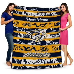custom nashville predators layered florals gold white quilt blanket best selling