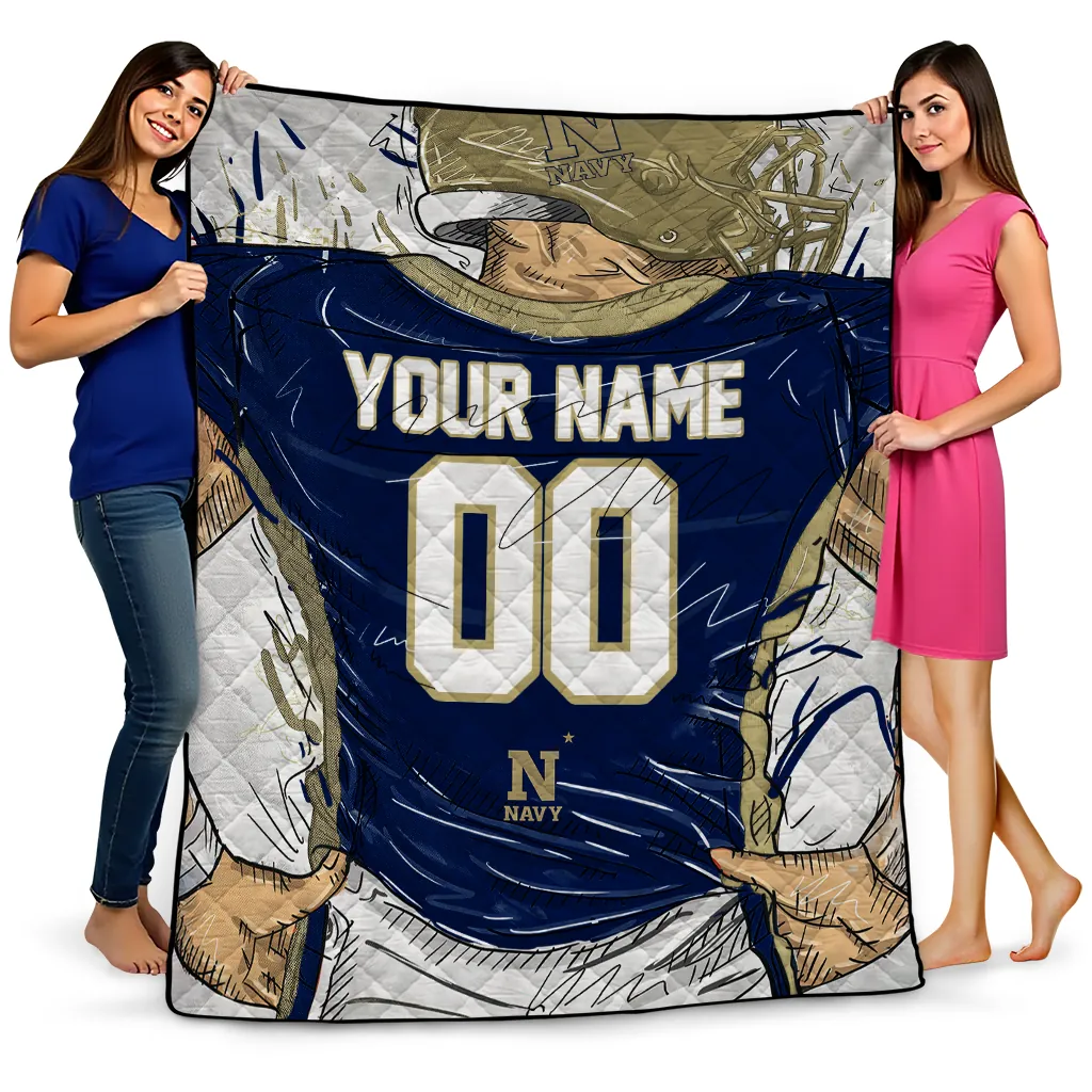 custom navy midshipmen player sketch blue gray quilt blanket best selling