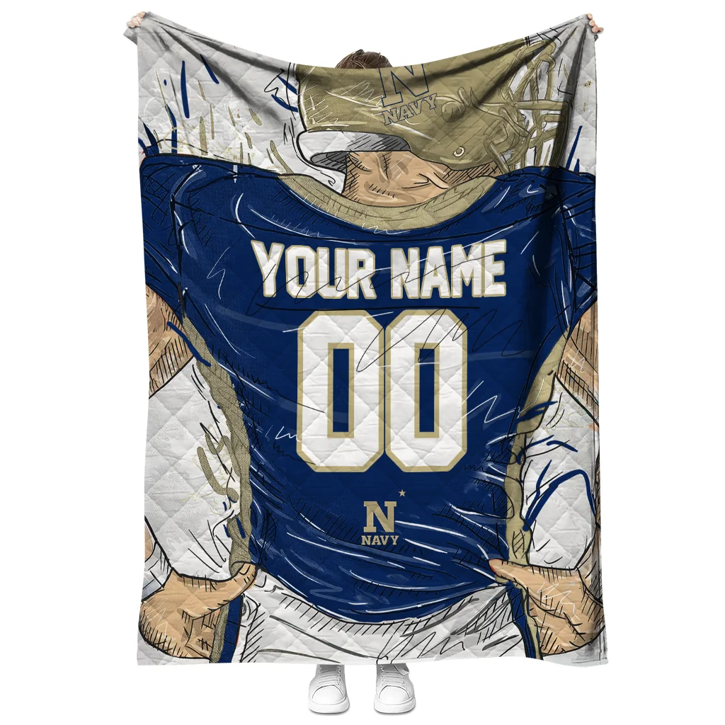 custom navy midshipmen player sketch blue gray quilt blanket fashion forward