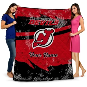 custom new jersey devils brushstroke layers red quilt blanket best selling