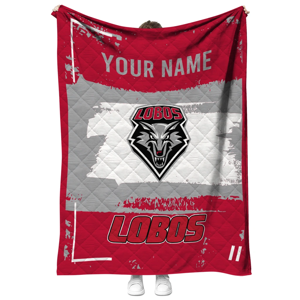 custom new mexico lobos grunge patch red white quilt blanket fashion forward