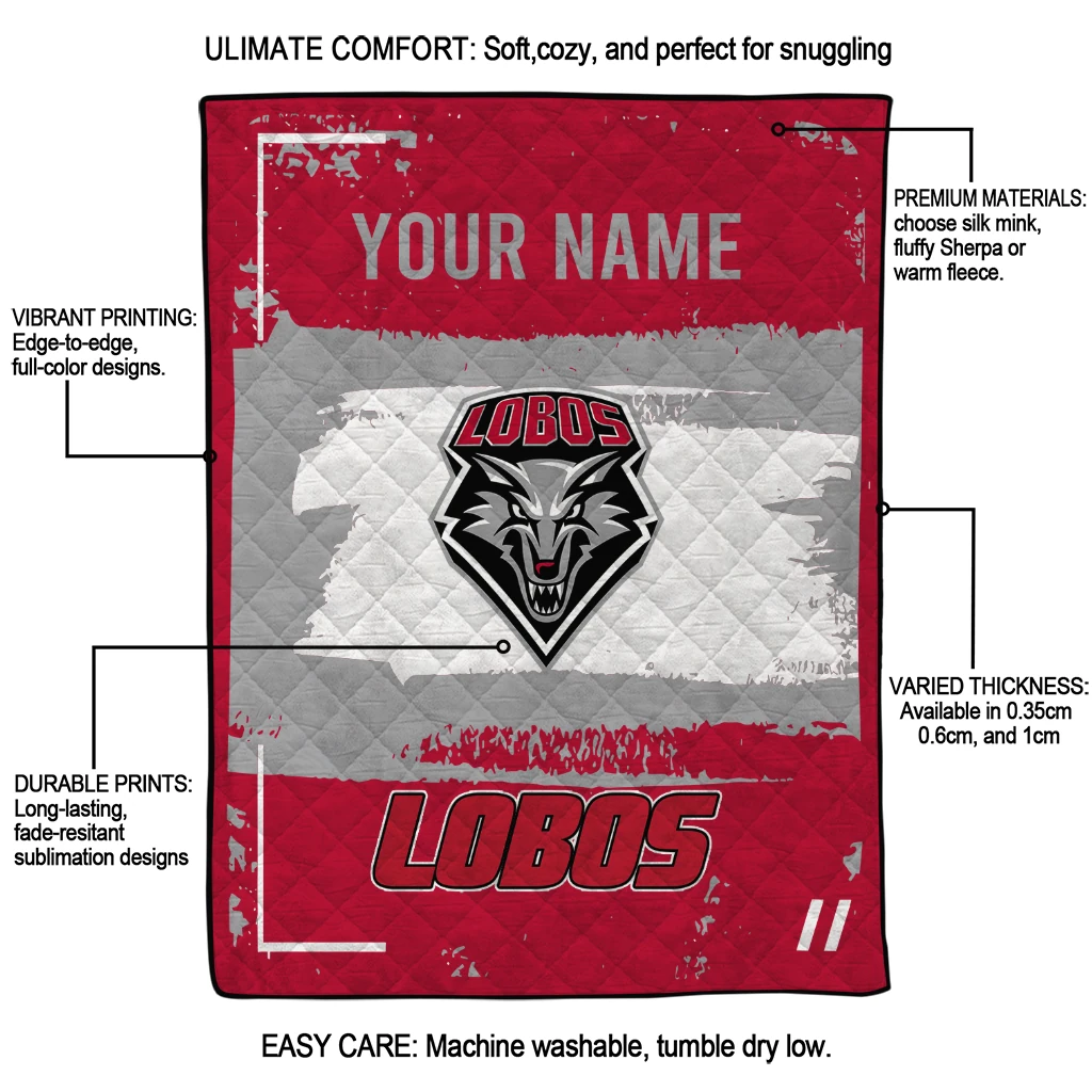 custom new mexico lobos grunge patch red white quilt blanket latest model custom new mexico lobos grunge patch red white quilt blanket latest model